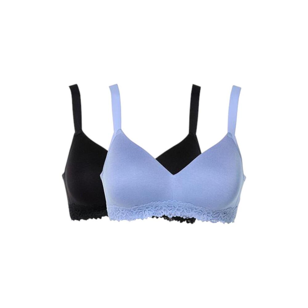 Comfort Code Women's 2pk Lined Lace Trim Wireless Bra Black/Periwinkle - Regular